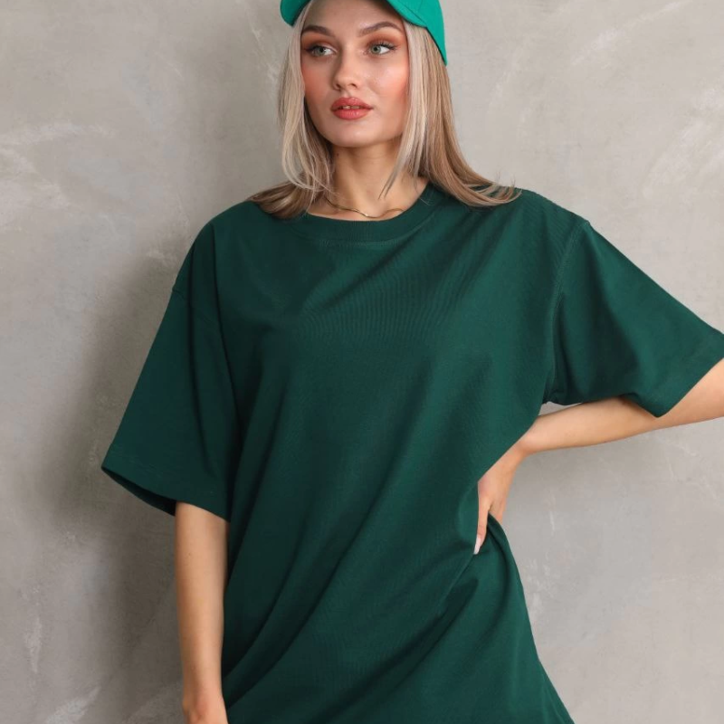 Kadın Düz  Kısa kol Penye T-shirt- Yeşil